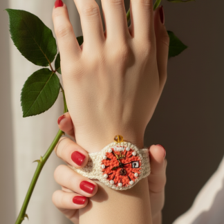 Crochet Watch Gold Red