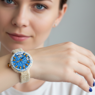 Crochet Watch Gold Blue